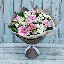 Букет цветов из:  Герберы, Альстромерии и Хризантемы в Белую Колпь