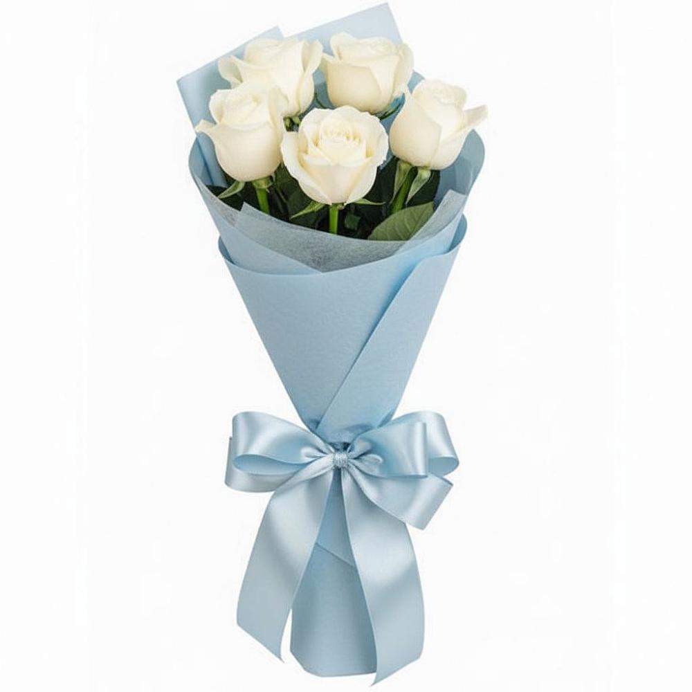 Букет 5 Белых роз Проуд в Белую Колпь