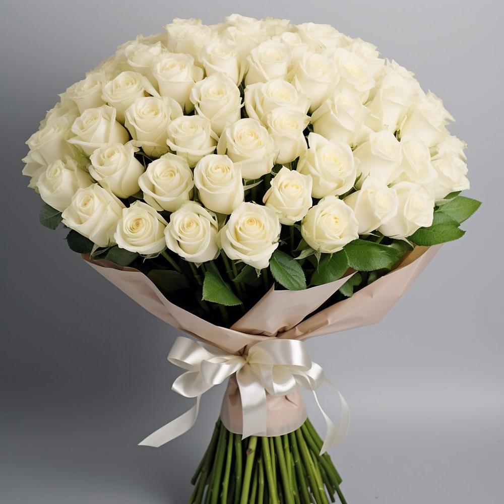 Букет 101 беля роза Белоснежка в Белую Колпь