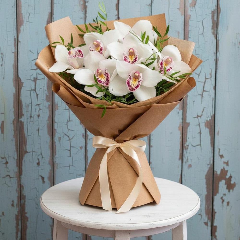 Букет цветов из: Орхидеи и Розы в Белую Колпь