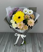 Букет цветов из:  Розы, Герберы и Хризантемы в Белую Колпь