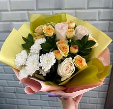 Букет цветов из:  Розы и Хризантемы #REPLACE_PRED# Белую Колпь