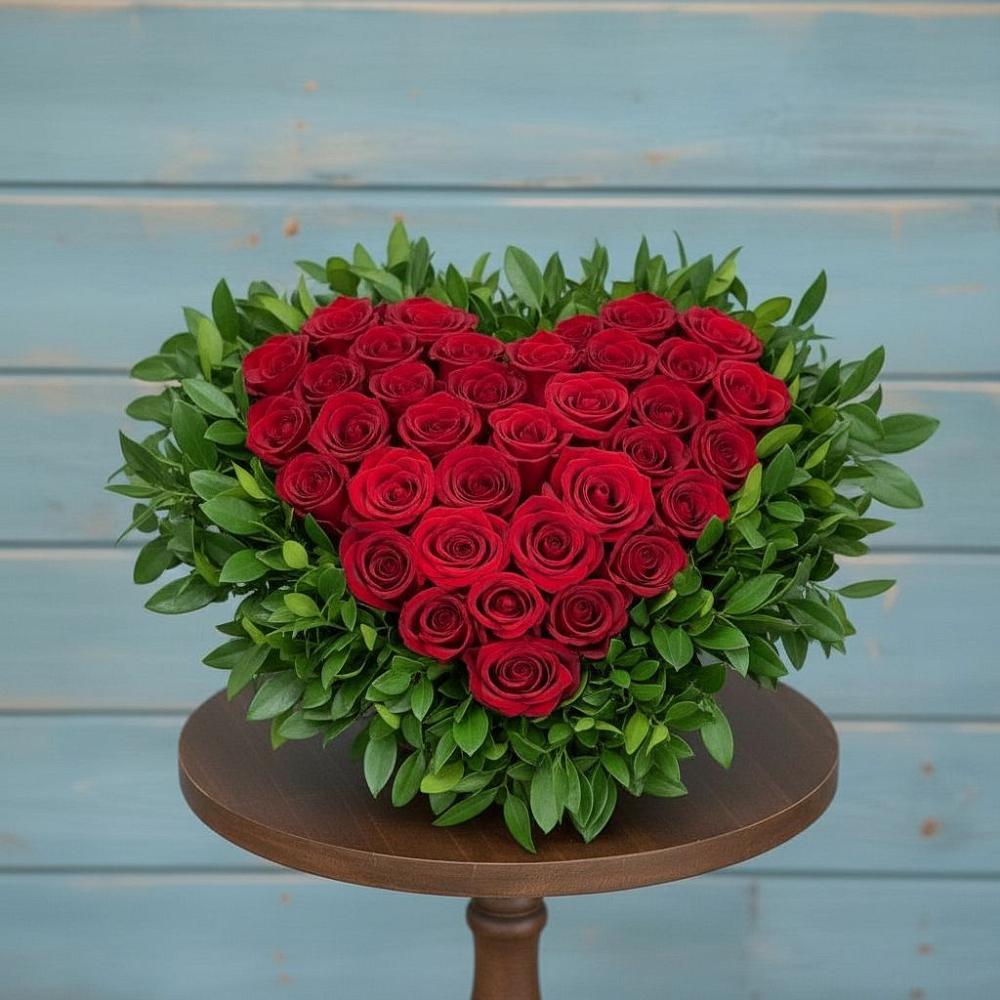 Цветочная композиция из Розы в виде сердца в Белую Колпь