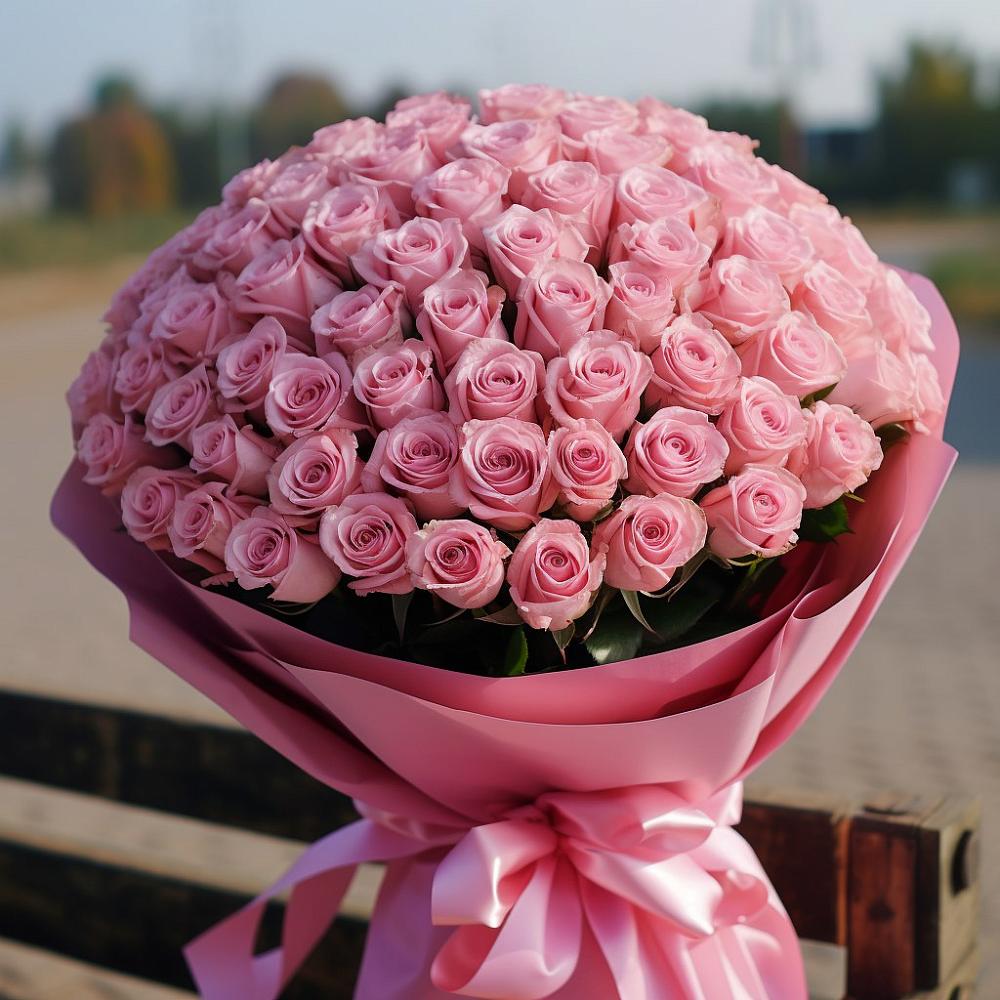 Букет 101 Розовая роза Хэвэн в Белую Колпь