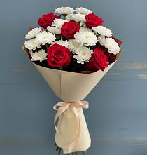 Букет цветов из:  Розы и Хризантемы #REPLACE_PRED# Белую Колпь