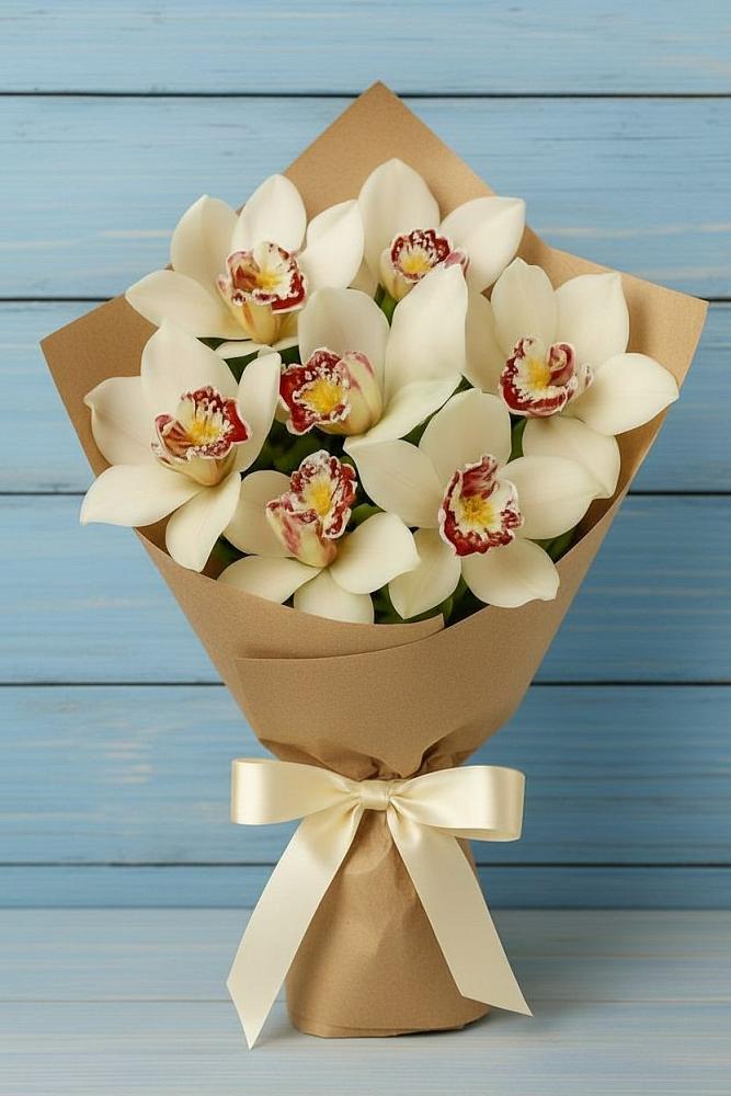 Букет цветов из: Орхидеи и Розы в Белую Колпь